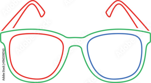Abstract artistic representation of glasses with red green and blue outlines isolated on white