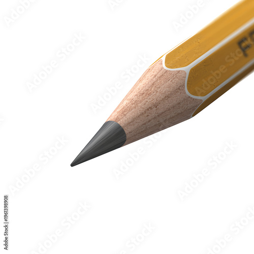 Close-up of a yellow pencil with white stripes sharpened black tip isolated on a transparent background