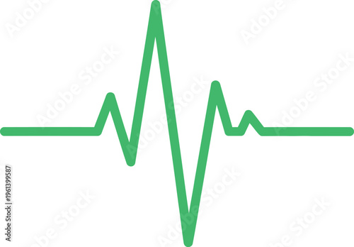 Green electrocardiogram line on a white background representing a healthy heartbeat rhythm and vital signs