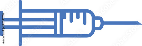 Simple blue line art graphic of a medical syringe with needle isolated on transparent background