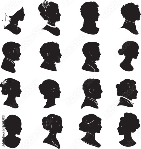 Silhouettes of women with hairstyles.