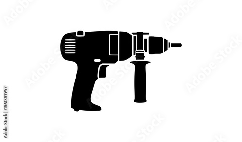 Power drill silhouette icon in minimal black design isolated on white background
