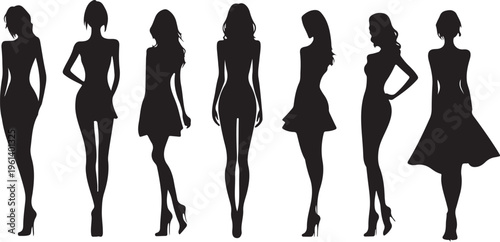Silhouettes of women in dresses.