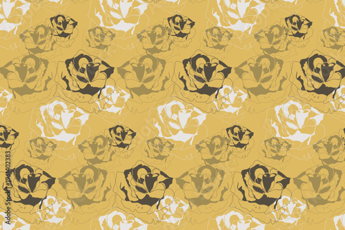 Contemporary rose silhouettes in trendy mustard and white tones, perfect for modern kitchen textiles, tech accessories, and wrapping paper