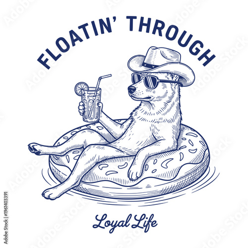 Dog Wearing Sunglasses and Hat.