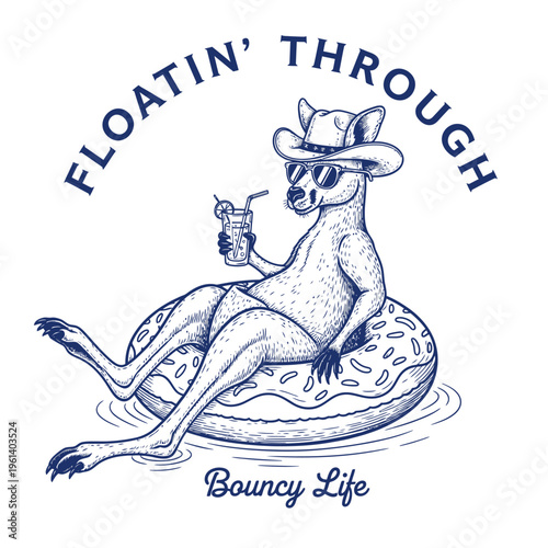 Kangaroo wearing sunglasses and hat.