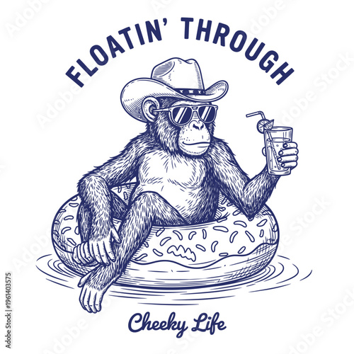 Monkey wearing cowboy hat sunglasses.