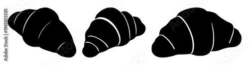 Croissant pastry silhouette set with stylized minimalist line art featuring French pastry, breakfast, laminated design with culinary and baked goods