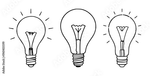 Lightbulb set with clean outline design featuring bright icon, simple graphic, minimal illustration with energy and inspiration