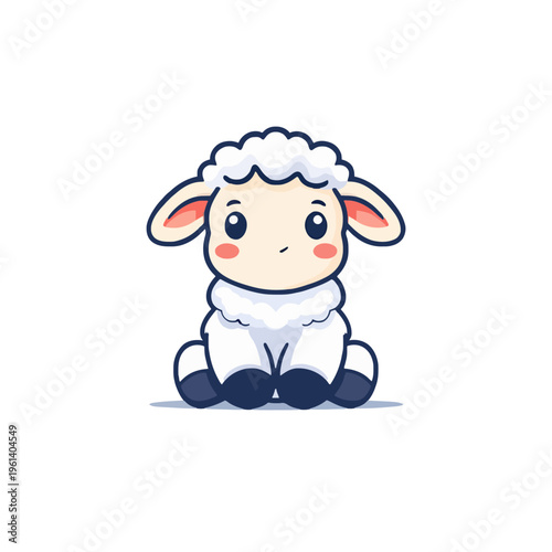 Cute Sheep Cartoon Character Sitting - Adorable Lamb Mascot Illustration, Farm Animal Clipart for Kids, Smiling Wooly Sheep, Baby Animal, Cartoon Sheep, Happy Icon, Lovely Lamb, White Sheep