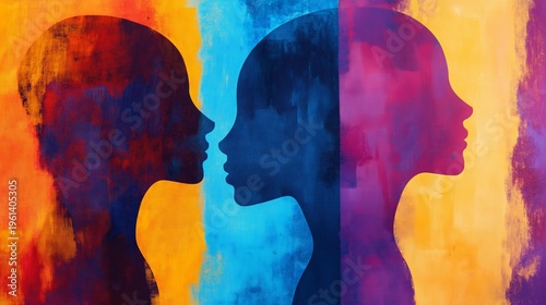 Group of women silhouette with colorful abstract texture. Female diversity concept