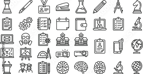 Minimalist Education and Science Line Icons for Academic UI