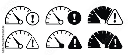 Tableau sur toile Performance scale warning icon, performance meter with warning symbol, risk assessment and evaluation indicator, clean line style, modern vector illustration
