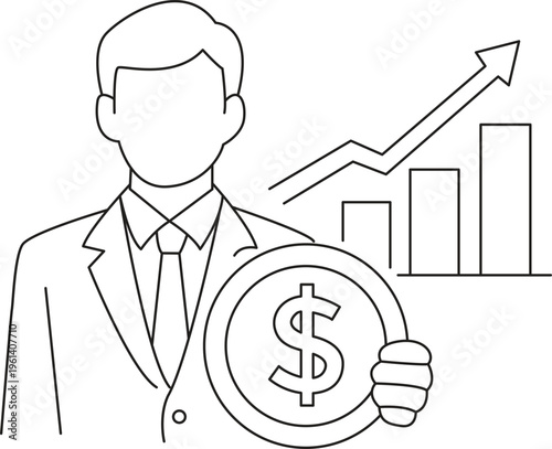 Business growth and financial success illustrated with a line art drawing