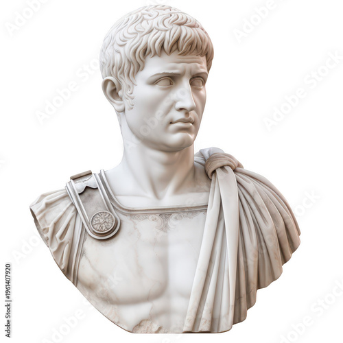Bust of octavian augustus, roman emperor sculpture, ancient art, classical marble statue with a side angle. isolated on a transparent background  