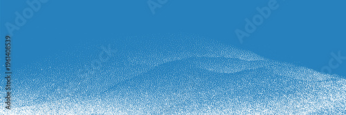 Winter snow scene with 3D white snowdrifts and realistic snowy landscape. Perfect background for holiday designs, featuring ice covered ground and mountain borders.