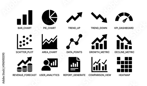 Data visualization icons set: charts, metrics, analytics, insights, dashboard
