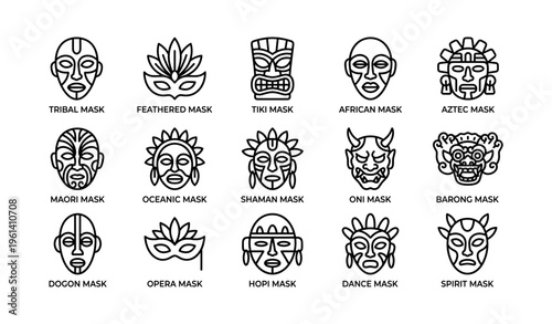 Cultural masks overview: tribal, tiki, african, aztec, maori, oceanic, shaman, oni, barong, dogon, opera, hopi, dance, spirit