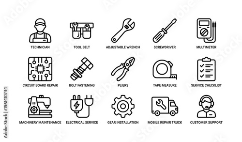 Male technician tools and equipment for repair and maintenance tasks