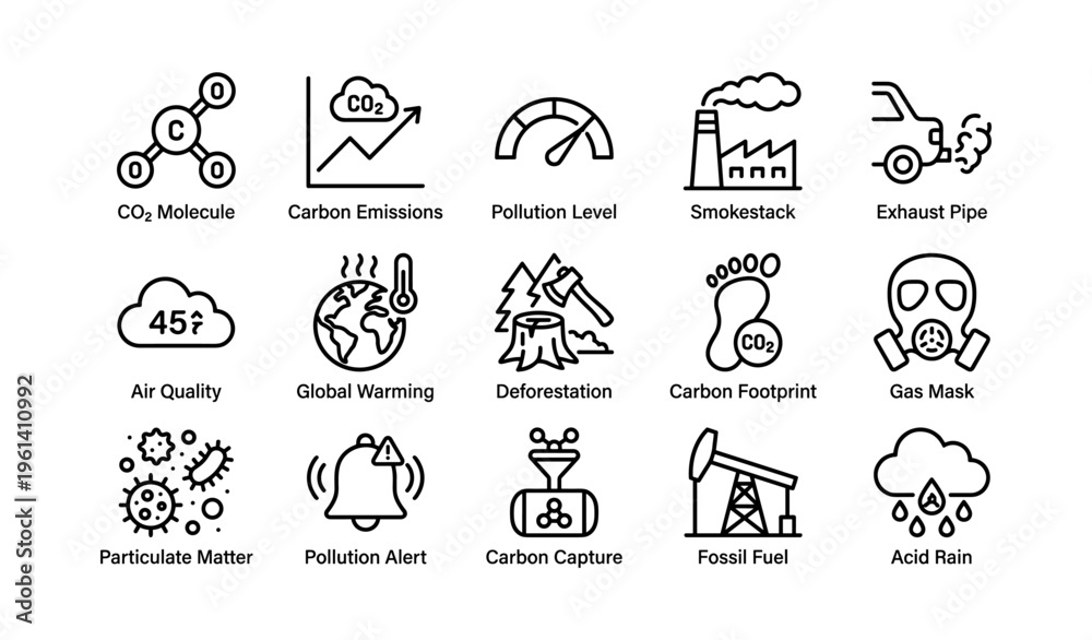 Fototapeta premium Environmental icons on global warming emissions and pollution control