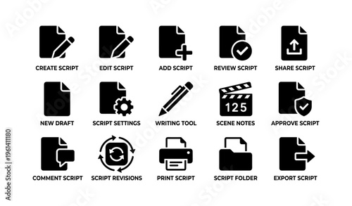 Film script icons for writing and editing tools