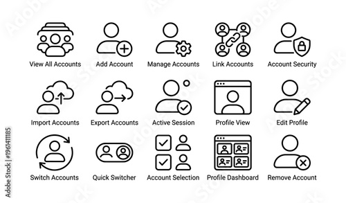 User account management icons set for web and mobile applications