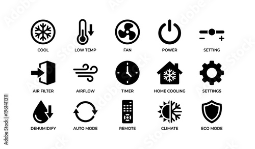 Cooling and climate control icons for efficient home temperature management