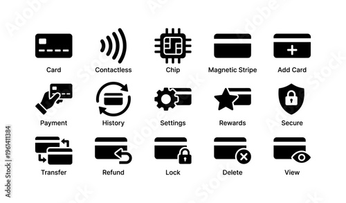 Credit card icons: contactless, chip, magnetic stripe, payment, security