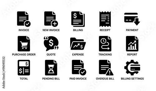Financial document icons: invoice, receipt, payment, billing, finance tools