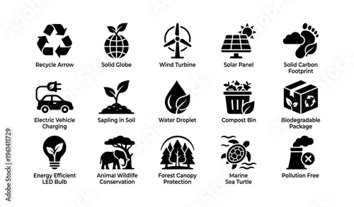 Environmental symbols illustrating sustainability and conservation efforts