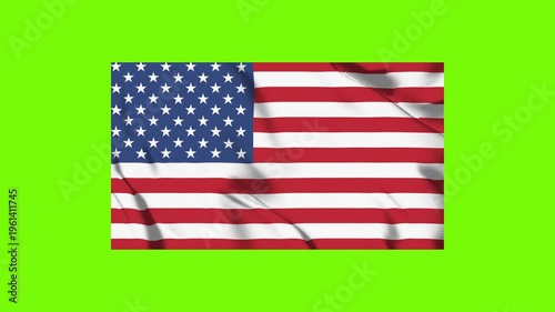 American waving flag animation on green background.