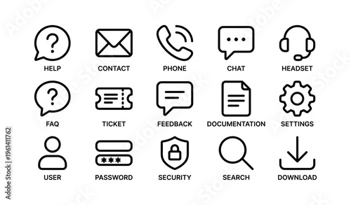 Mobile and web communication interface icons set for help and support