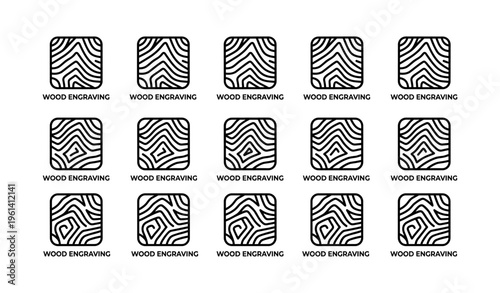 Black and white geometric wood engraving pattern repeated on white background