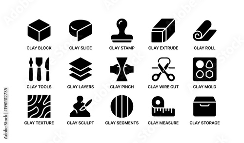 Clay tools and techniques icons collection for crafting and sculpting