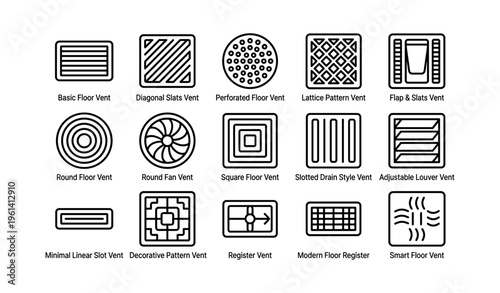 Variety of floor vents: basic, decorative, modern, and adjustable designs