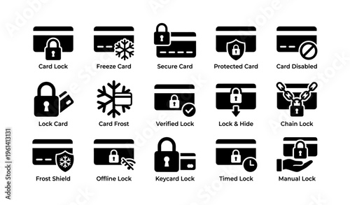 Icons depicting different card lock and security mechanisms