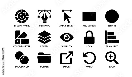 Vector design icons: tools for graphic design and editing software interface