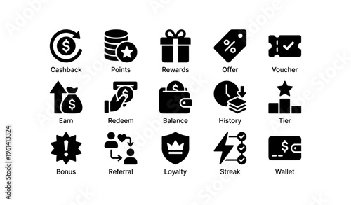 Icons for cashback, rewards, offers, and wallet features
