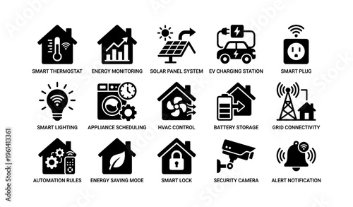Smart home icons for energy management and automation systems