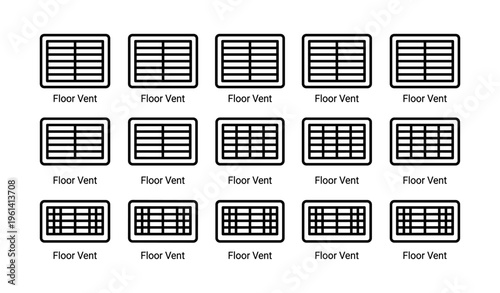 Collection of various floor vent designs in grid arrangement