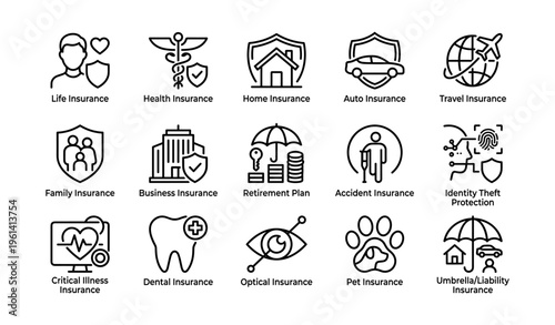 Comprehensive insurance icons illustrating coverage for various life aspects