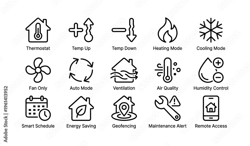 Fototapeta premium Smart home climate control icons for thermostat and environment management