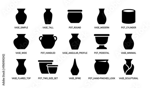 Collection of various vase and pot silhouettes featuring unique shapes and designs