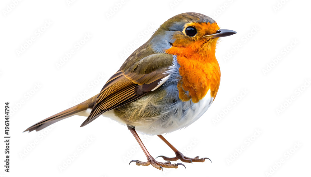 Obraz premium A close-up of a European robin perched on an unseen surface against a black backdrop