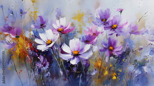 Elegant wedding invitation card background . Minimal hand painted watercolor Cosmosflowers texture template background. Design for wedding, vip cover, poster, rsvp moderncard. Valentine's Day