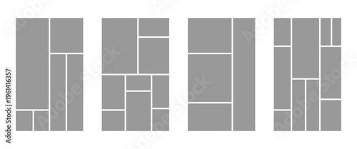 Set of collage grid manga comic storyboard layout panel blank template. Empty page frame for comic book, photo collage, poster, flyer. Vector illustration