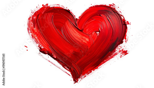 A vibrant heart-shaped artwork created with textured strokes of red paint on a black background