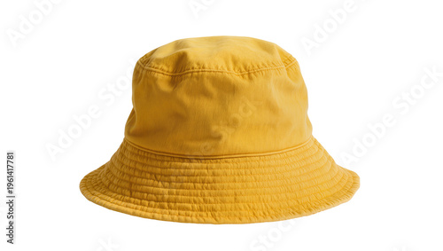 Cuadro en lienzo Golden yellow cotton bucket hat with stitched brim, perfectly detailed and isola