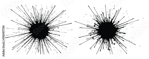 Abstract art of two black radial explosion patterns