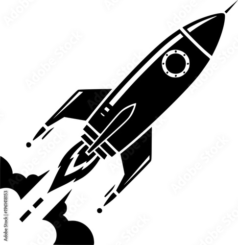 Rocket icon launching upward. Startup launch and business growth symbol for innovation, project development, acceleration, strategy, marketing and successful progress.